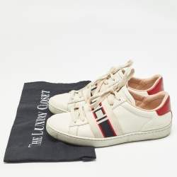 Gucci White/Red Leather Ace Gucci Band Low Top Sneakers Size 34