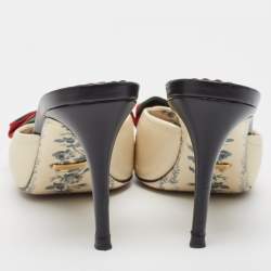 Pre Owned Gucci Cream/Black Leather Sackville Web Bow Mules Size 39