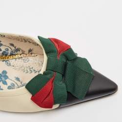 Pre Owned Gucci Cream/Black Leather Sackville Web Bow Mules Size 39