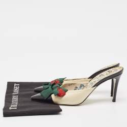 Pre Owned Gucci Cream/Black Leather Sackville Web Bow Mules Size 39