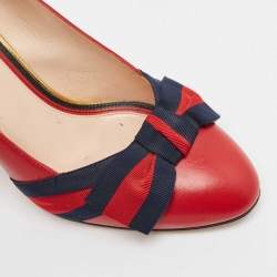 Gucci Red Leather Web Bow Block Heel Pumps Size 36