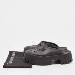Pre Owned Gucci Black Perforated GG Rubber Platform Mules Size 38
