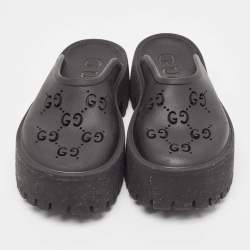 Pre Owned Gucci Black Perforated GG Rubber Platform Mules Size 38