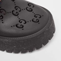 Pre Owned Gucci Black Perforated GG Rubber Platform Mules Size 38