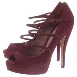 Pre Owned Gucci Pink Suede Lisbeth Multi Strap Platform Pumps Size 39