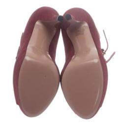 Pre Owned Gucci Pink Suede Lisbeth Multi Strap Platform Pumps Size 39