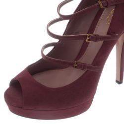 Pre Owned Gucci Pink Suede Lisbeth Multi Strap Platform Pumps Size 39