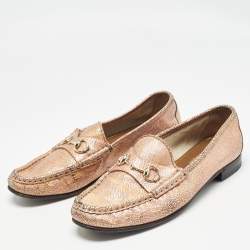 Pre Owned Gucci Metallic Pink Textured Suede Horsebit Loafers Size 40