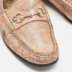 Pre Owned Gucci Metallic Pink Textured Suede Horsebit Loafers Size 40