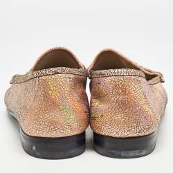 Pre Owned Gucci Metallic Pink Textured Suede Horsebit Loafers Size 40