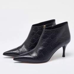 Gucci Black Guccissima Leather Pointed Toe Booties Size 37