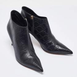 Gucci Black Guccissima Leather Pointed Toe Booties Size 37