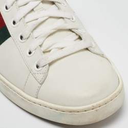 مملوكة مسبقًا Gucci White Leather Web Ace Sneakers Size 38