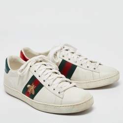 مملوكة مسبقًا Gucci White Leather Web Ace Sneakers Size 38
