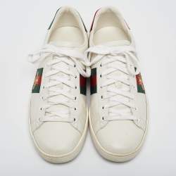 مملوكة مسبقًا Gucci White Leather Web Ace Sneakers Size 38