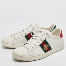 مملوكة مسبقًا Gucci White Leather Web Ace Sneakers Size 38