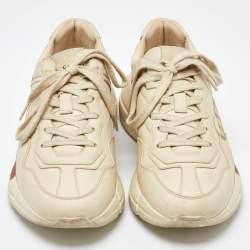 Gucci Cream Leather Vintage Logo Rhyton Sneakers Size 38.5