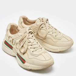 Gucci Cream Leather Vintage Logo Rhyton Sneakers Size 38.5