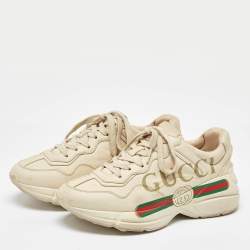 Gucci Cream Leather Vintage Logo Rhyton Sneakers Size 38.5
