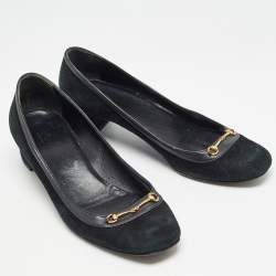 Gucci Black Suede and Leather Horsebit Pumps Size 40