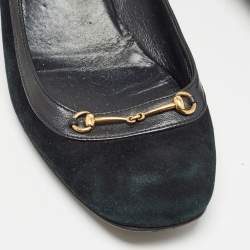 Gucci Black Suede and Leather Horsebit Pumps Size 40