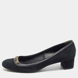Gucci Black Suede and Leather Horsebit Pumps Size 40