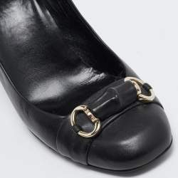 Pre Owned Gucci Black Leather Bamboo Horsebit Pumps Size 39.5