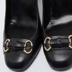 Pre Owned Gucci Black Leather Bamboo Horsebit Pumps Size 39.5