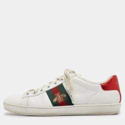 Gucci White Leather Web Ace Lace Up Sneakers Size 37.5