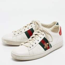 Gucci White Leather Web Ace Lace Up Sneakers Size 37.5