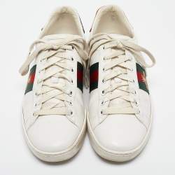 Gucci White Leather Web Ace Lace Up Sneakers Size 37.5