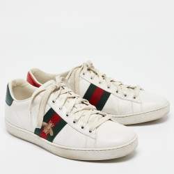 Gucci White Leather Web Ace Lace Up Sneakers Size 37.5