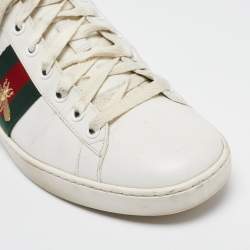 Gucci White Leather Web Ace Lace Up Sneakers Size 37.5