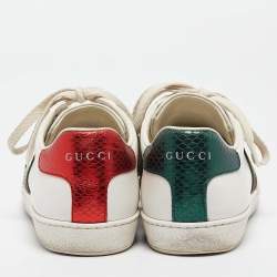 Gucci White Leather Web Ace Lace Up Sneakers Size 37.5