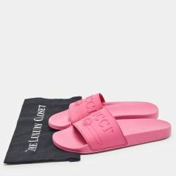 Gucci Pink Rubber Logo Flat Slides Size 40   