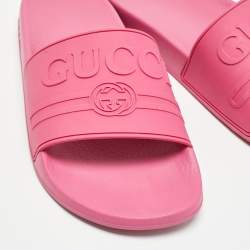 Gucci Pink Rubber Logo Flat Slides Size 40   