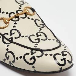 Pre Owned Gucci Cream/Black Guccissima Leather Princetown Flat Mules Size 38.5