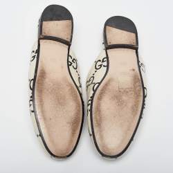 Pre Owned Gucci Cream/Black Guccissima Leather Princetown Flat Mules Size 38.5