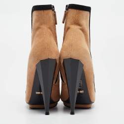 Gucci Brown/Black Suede and Fabric Olimpia Strappy Ankle Boots Size 35.5