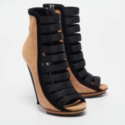 Gucci Brown/Black Suede and Fabric Olimpia Strappy Ankle Boots Size 35.5