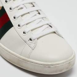 Gucci White Leather Web Ace Low Top Sneakers Size 36