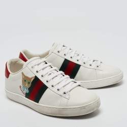 Gucci White Leather Web Ace Low Top Sneakers Size 36