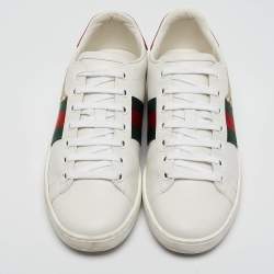 Gucci White Leather Web Ace Low Top Sneakers Size 36