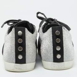 Gucci Metallic Silver Glitter Bambi Web Detail Studded Low Top Sneakers Size 37.5