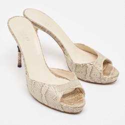 Gucci Two Tone Snakeskin Bamboo Heel Slide Sandals Size 38.5