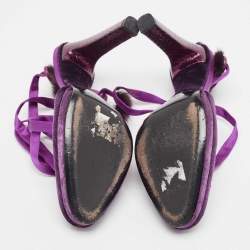 Gucci Purple Velvet and Mink Fur Ankle Strap Sandals Size 37.5