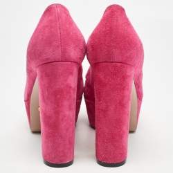 Pre Owned Gucci Pink Suede Horsebit Platform Pumps Size 35