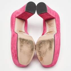 Pre Owned Gucci Pink Suede Horsebit Platform Pumps Size 35