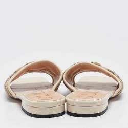Gucci Brown/Cream GG Canvas Double G Flat Slides Size 37.5 