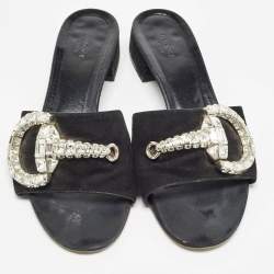 Pre Owned Gucci Black Suede Embellished Maxime Slide Sandals Size 41
